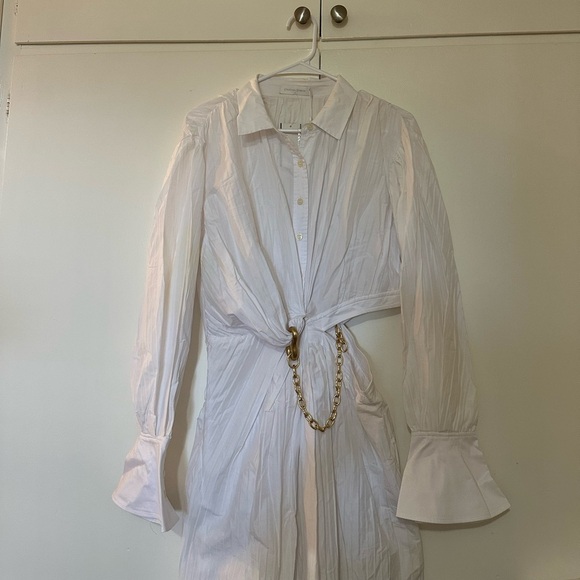 NWT Jonathan Simkhai Fraya Plisse Poplin Dress White - Picture 3 of 16